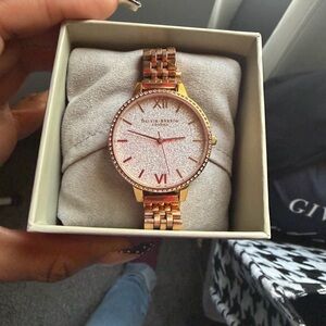 OLIVIA BURTON Rose Gold Glitter Dial Bracelet Watch with Crystal Bezel